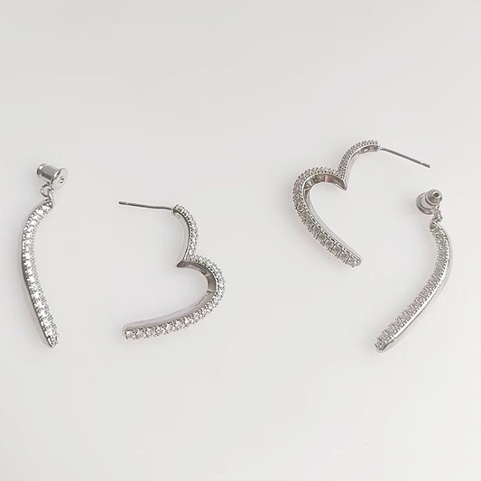 Front And Rear Dual-wear Love Heart Stud Earrings Micro Inlaid Zircon