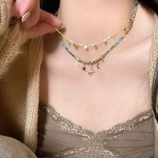All-matching New Beaded Clavicle Women's Twin Necklace Sweater Chain