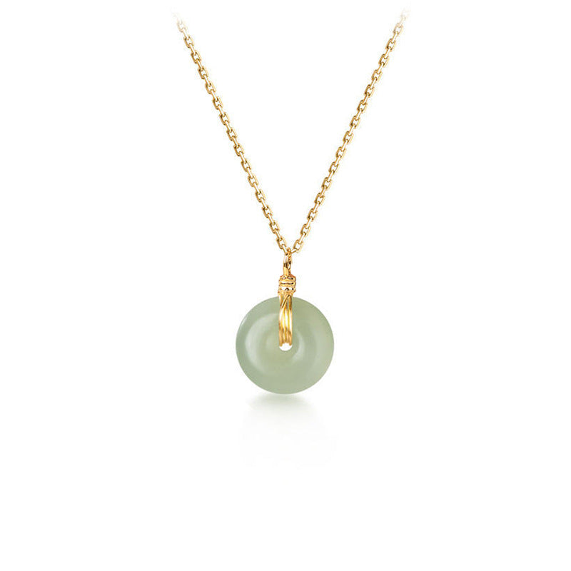 Round Jade Pendant Clavicle Chain S925 Silver Necklace