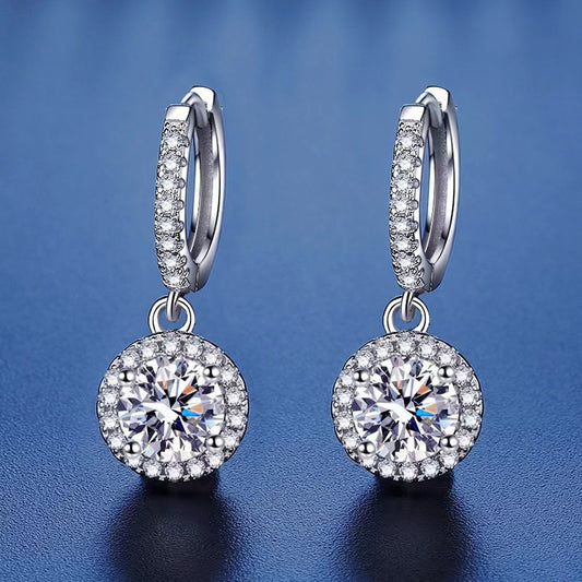 Diamond S925 Sterling Silver Round Bag Earrings