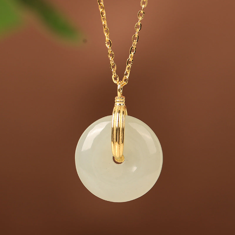 Round Jade Pendant Clavicle Chain S925 Silver Necklace