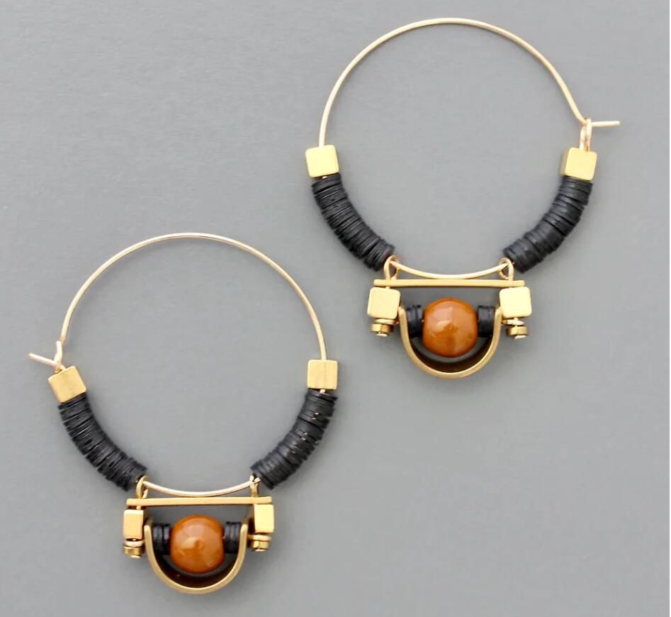 Geometric Inlaid Hollow Pendant Earrings