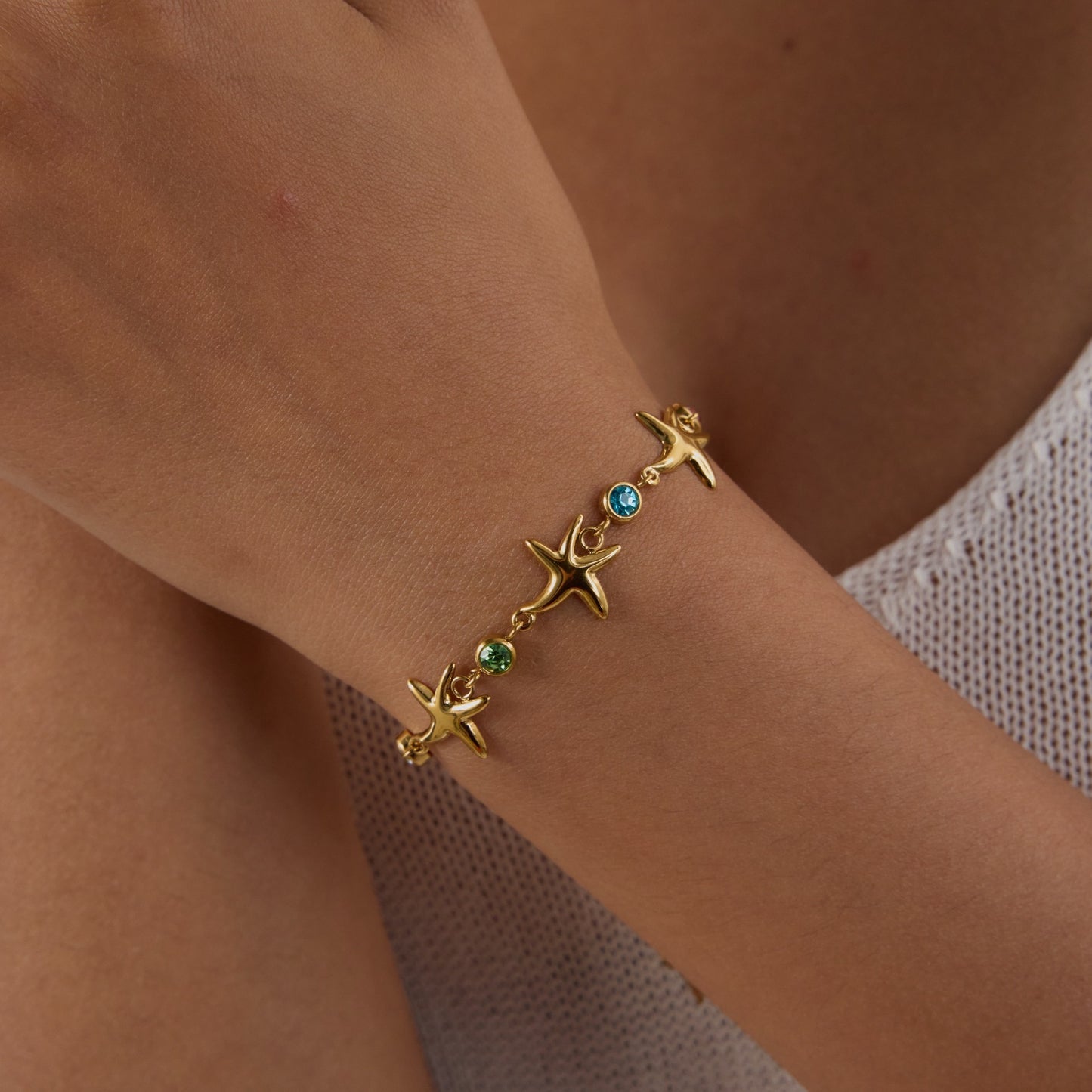Titanium Steel Gold Color Zircon Bracelet Starfish Bracelet