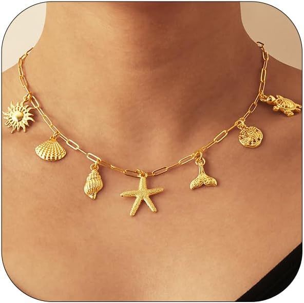 Shell Sun Starfish Summer Beach Necklace