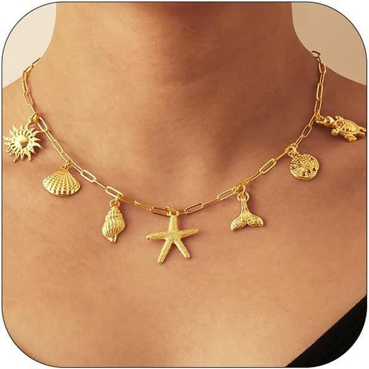 Shell Sun Starfish Summer Beach Necklace