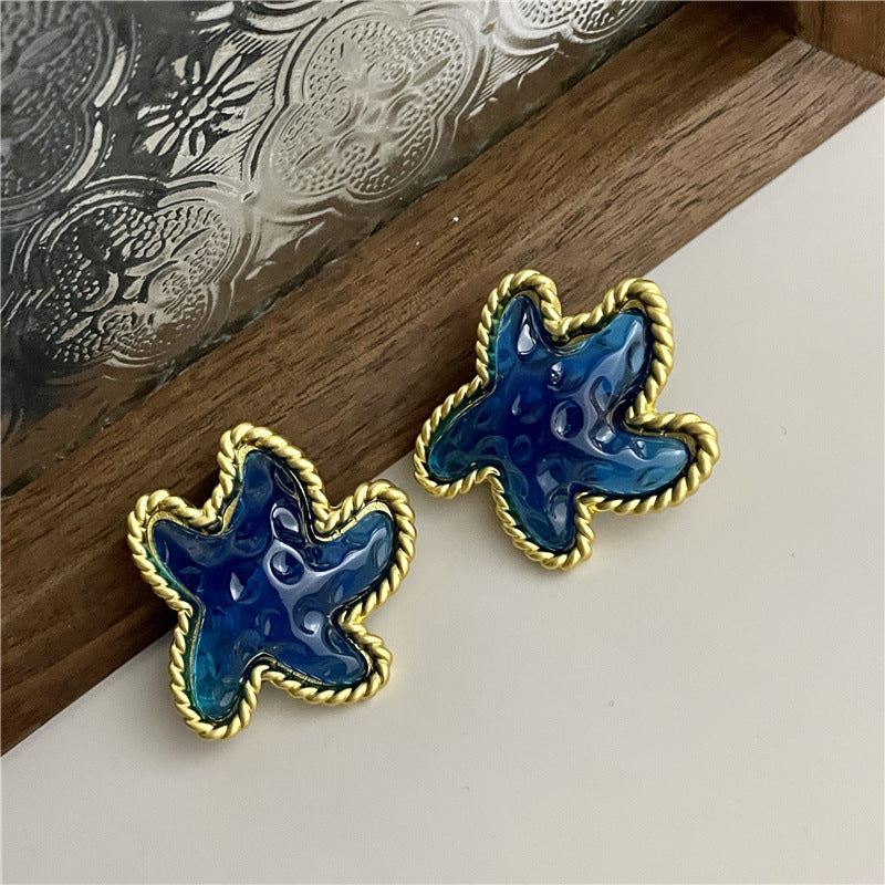 Retro Cool Ocean Style Handmade Colored Glaze Starfish Ear Clips