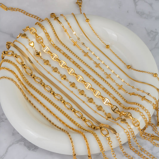 Stainless Steel Slim Chain Bracelet 18K Gold Does Not Fade