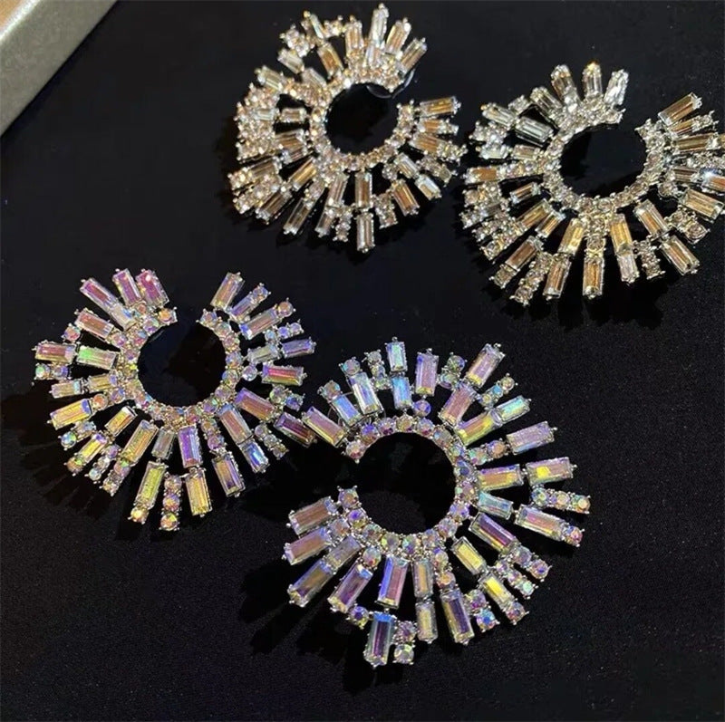 Geometric Alloy Rhinestone Acrylic Earrings