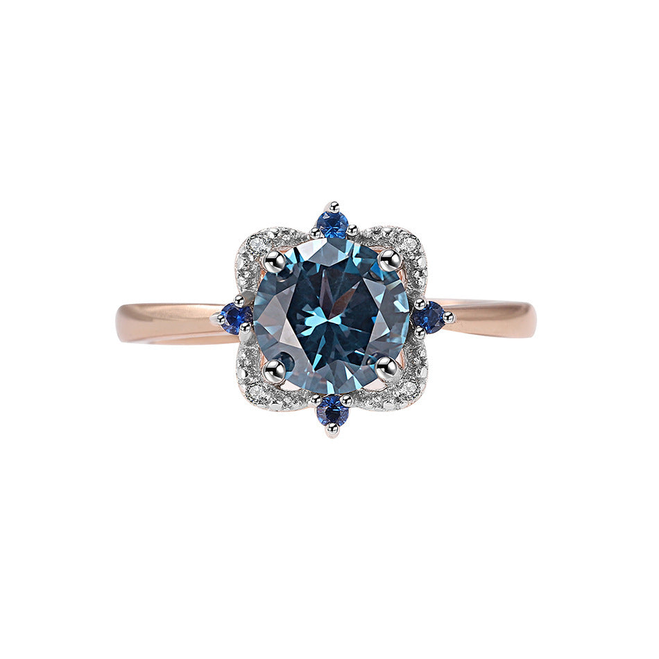 Sterling Silver Blue Rose Gold Separation Electroplated Ring