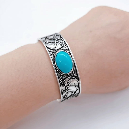 Inlaid Retro Turquoise Open-ended Bracelet