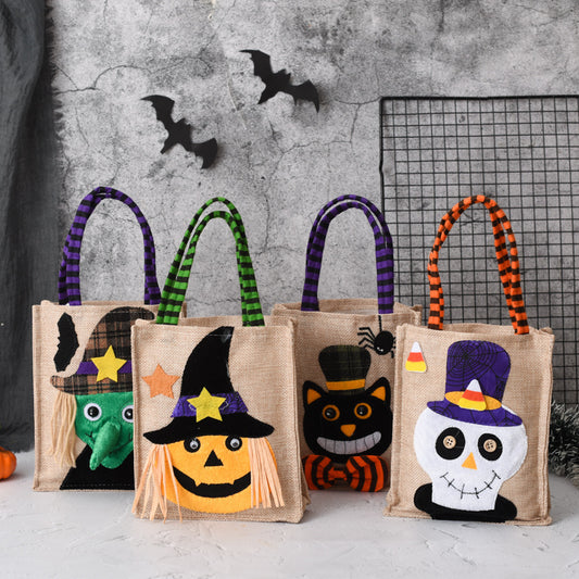 Halloween Candy Tote Bag For Kids Funny Creative Witch Skull Pumpkin Gift Handbag