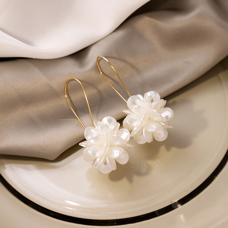 White Petal Geometric Earrings