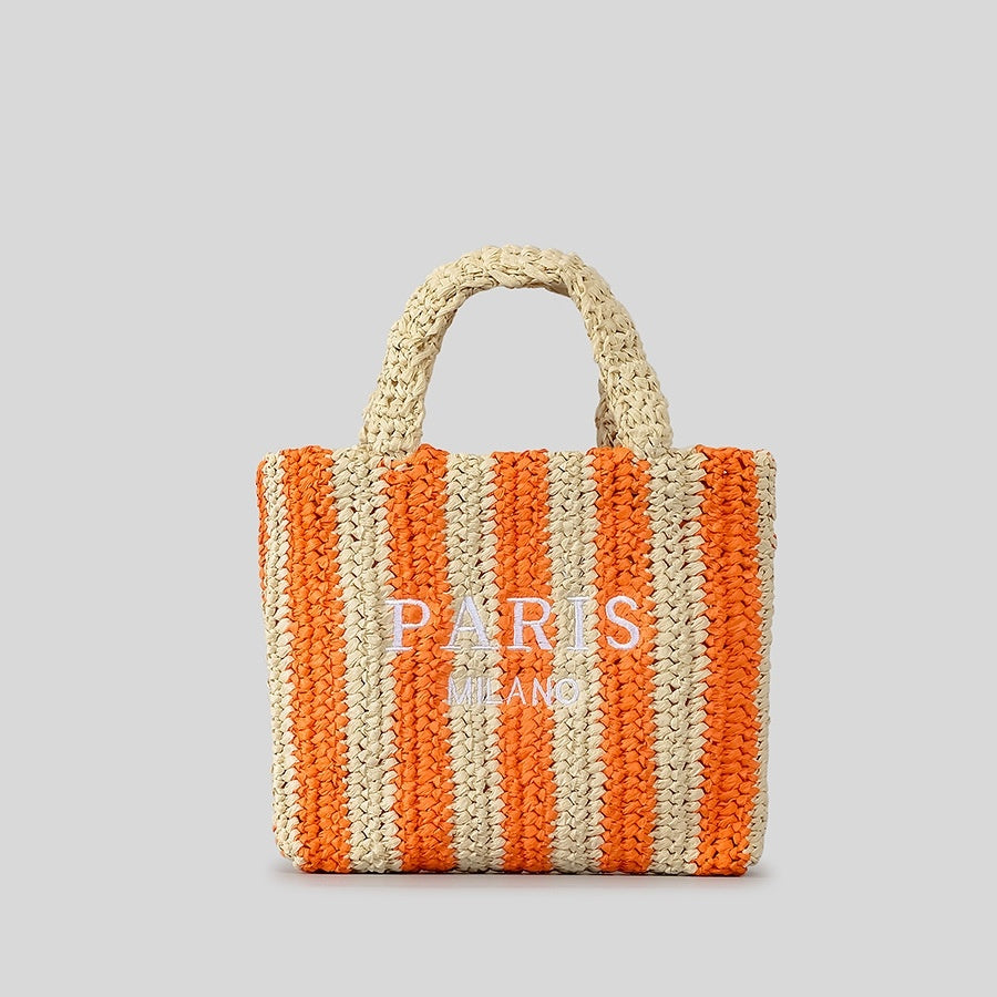 Striped Hand-woven Straw Bag