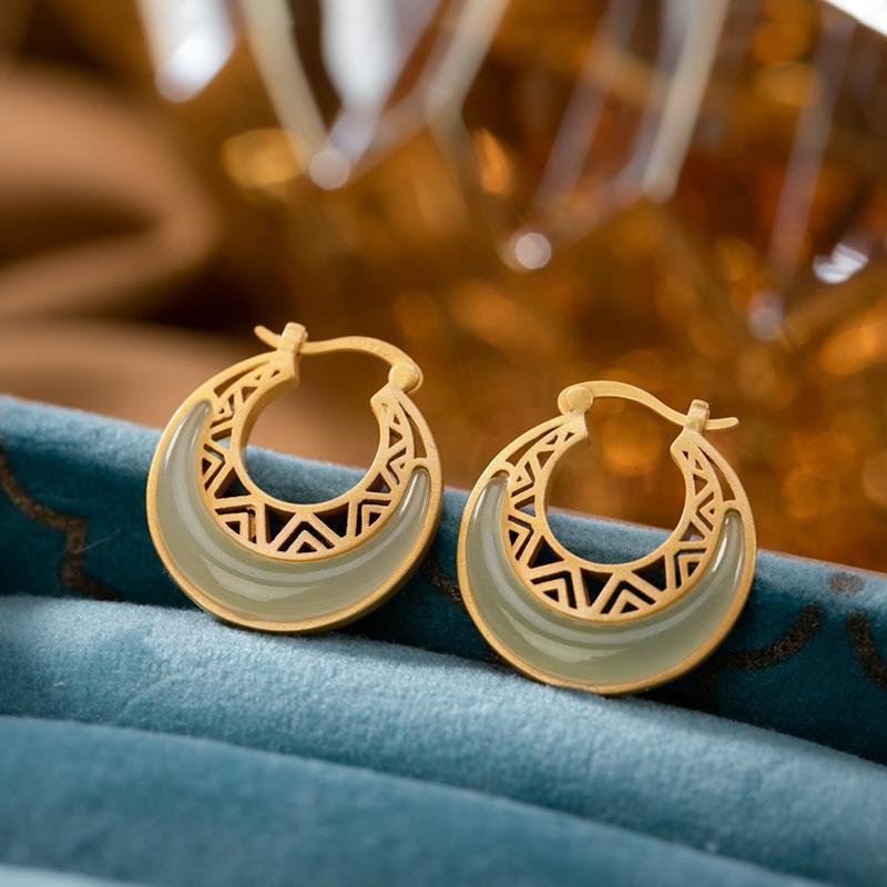 Women's Silver-plated Ethnic Style Moon Earrings