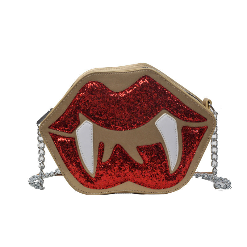 Personality Sequin Chain Big Lips Style Crossbody Bag