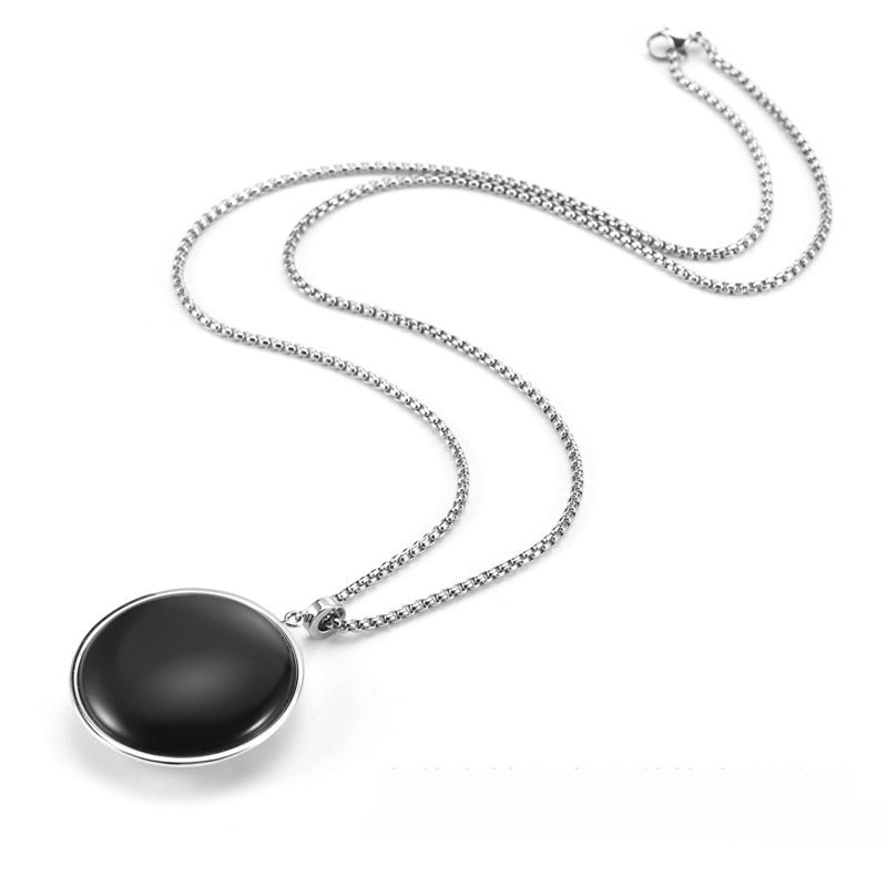 Chinese Style Silver Round Hollow Crystal Stylish Trendy Titanium Steel Necklace Pendant