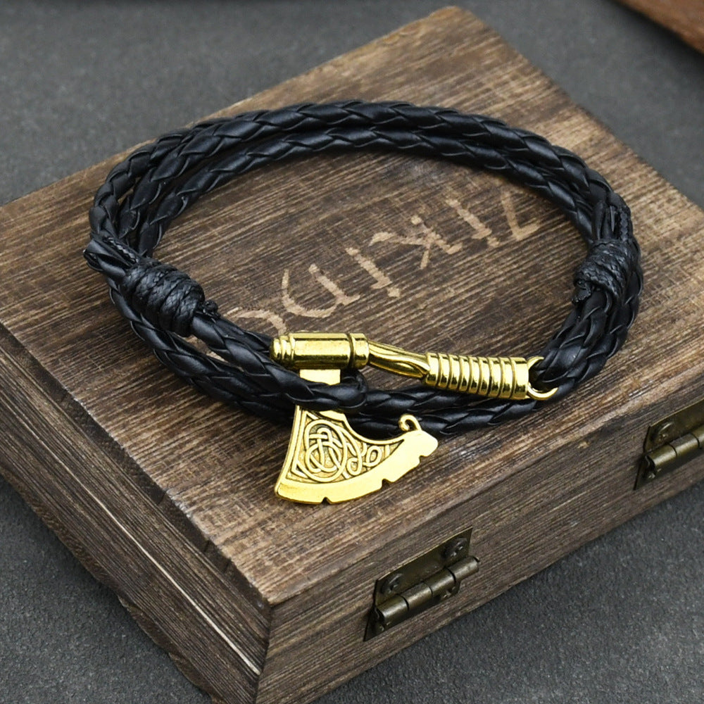 Men's Ax Wrap Anchor Viking Leather Bracelet