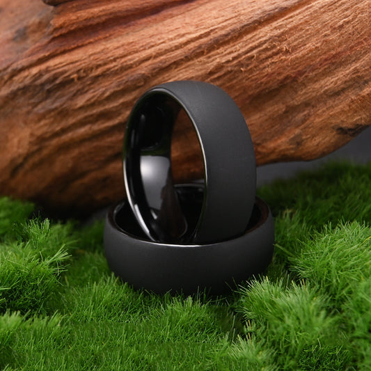 8 Wide Arc Surface Electric Black Sandblasting Men's Rings