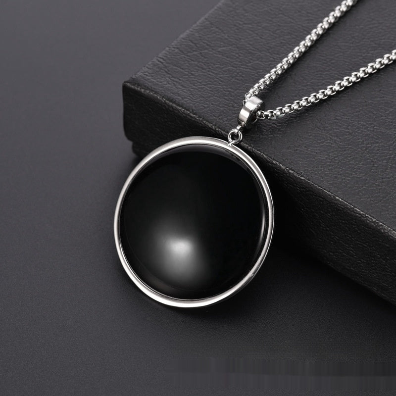 Chinese Style Silver Round Hollow Crystal Stylish Trendy Titanium Steel Necklace Pendant