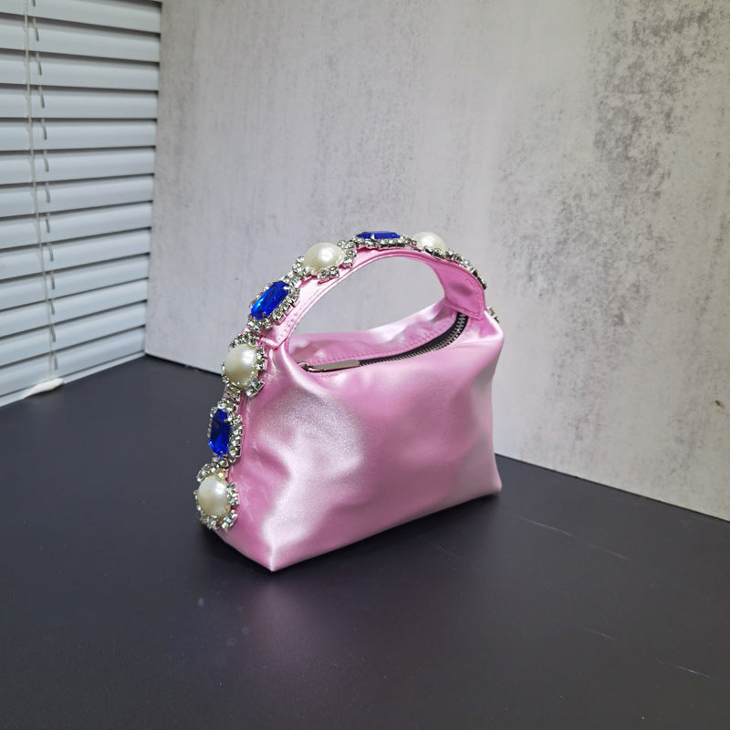 Flower Rhinestone Pearl Silk Diamond Clutch Bag