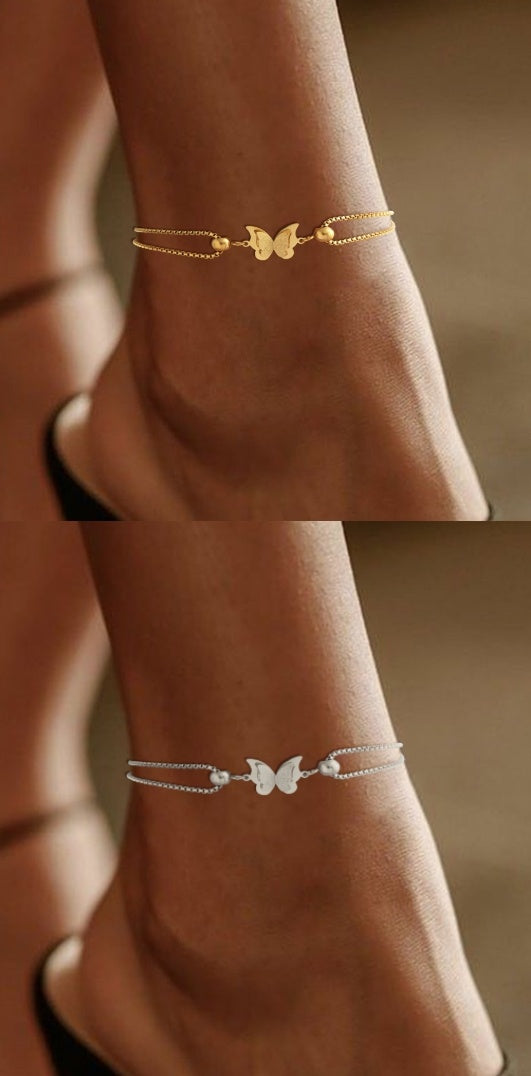 Butterfly Pendant Layered Anklet