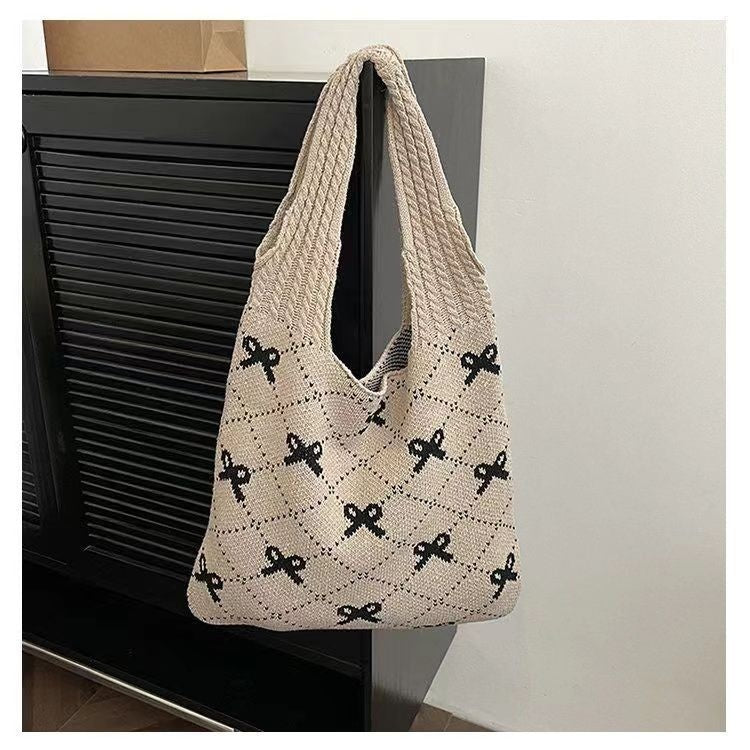 Bow Knitted Woven Bag