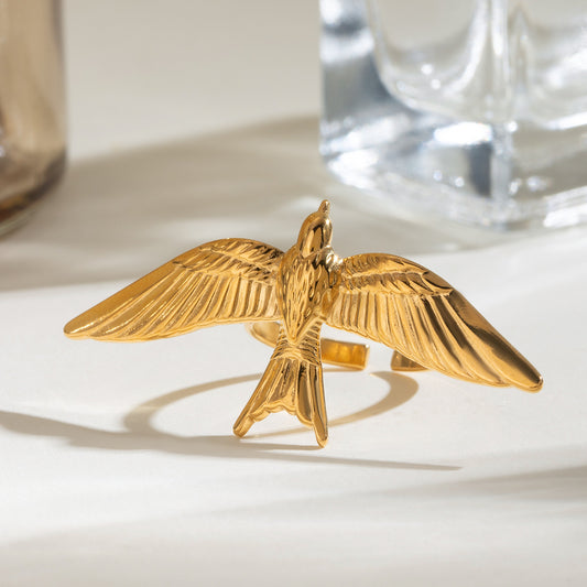 Vintage Gold Stainless Steel Flying Bird Wings Open Ring