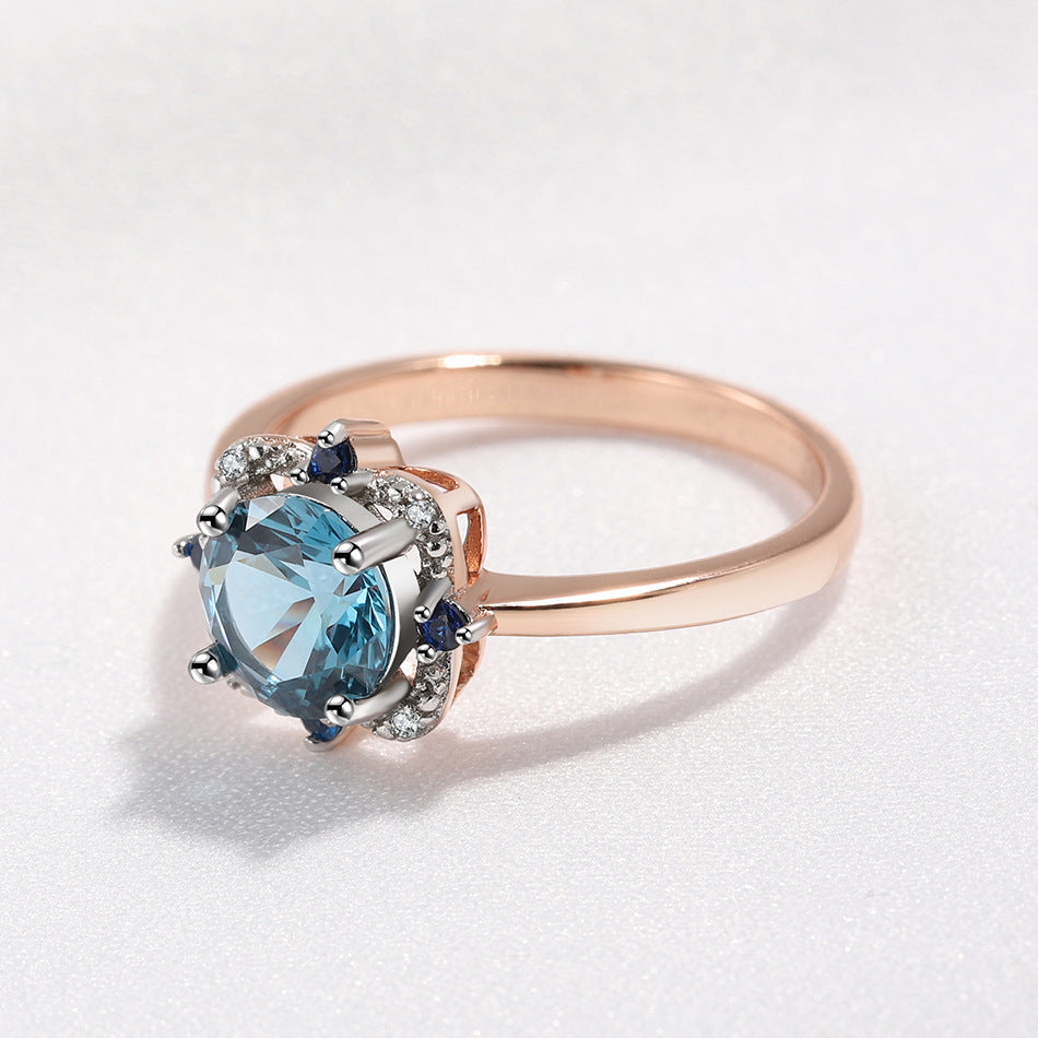 Sterling Silver Blue Rose Gold Separation Electroplated Ring