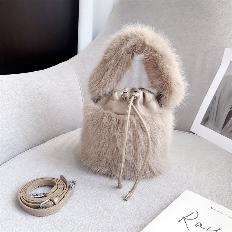 Portable Bucket Furry Crossbody Bag