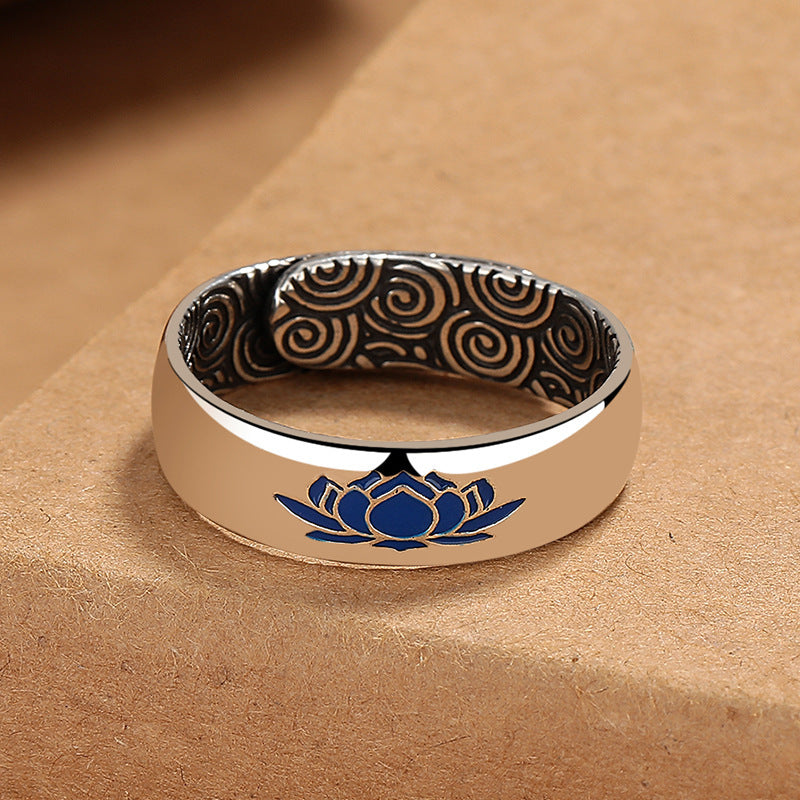 Simple Glossy Enamel Cloisonne Lotus Ring