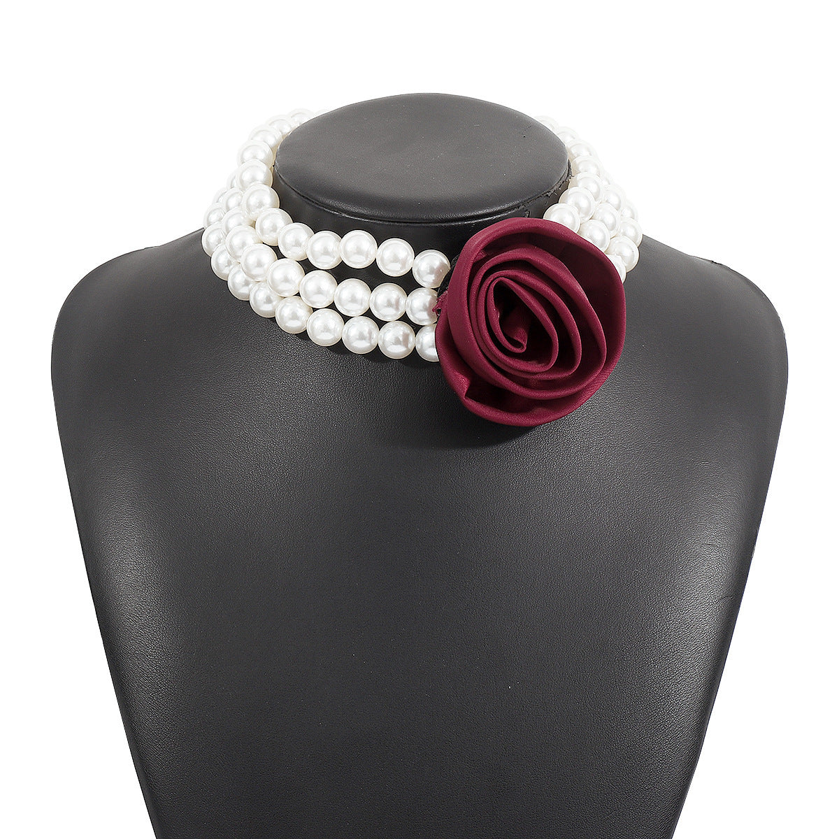 Retro Romantic Hepburn Style Pearl Rose Banquet Necklace