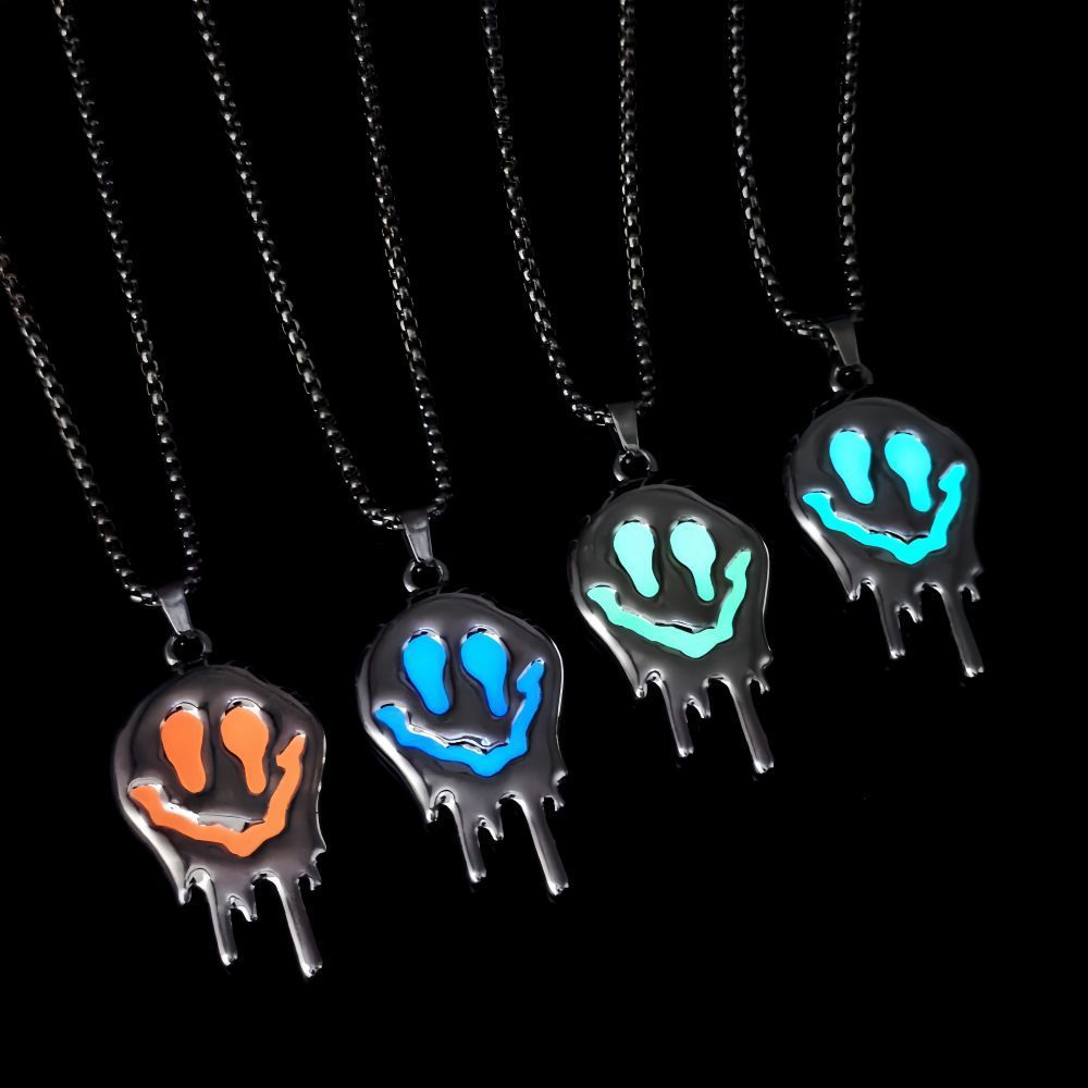 Zinc Alloy Noctilucent Halloween Ghost Glowing Grimace Pendant Necklace