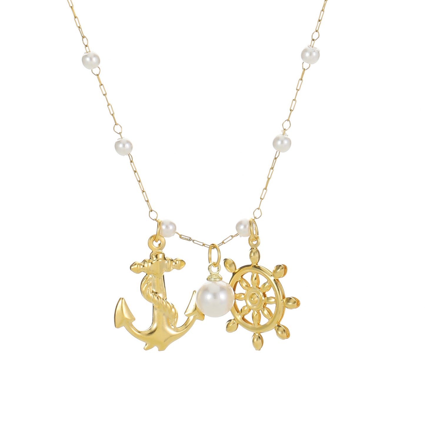 Stainless Steel Starfish Boat Anchor Small Fish Ocean Necklace