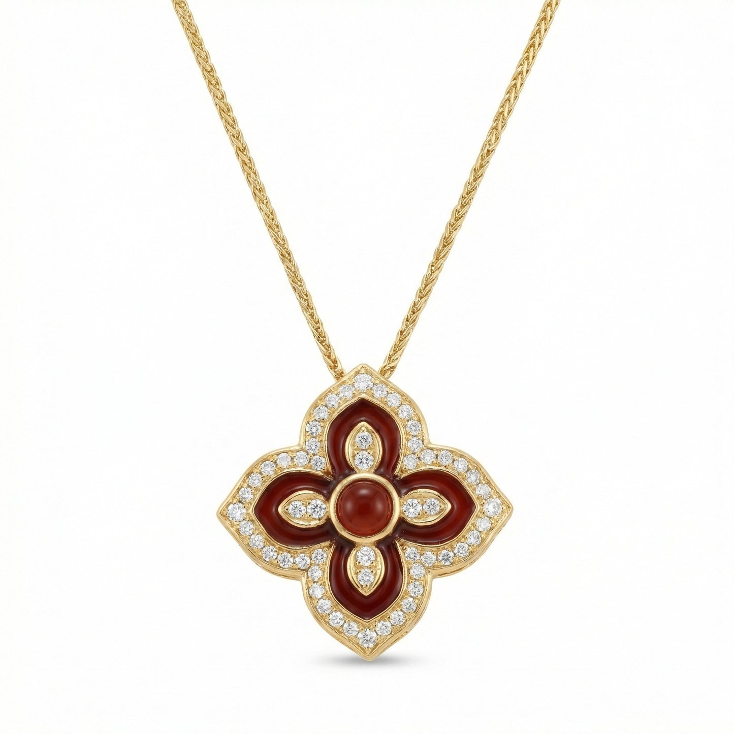 925 Sterling Silver Vibrant Blue and Green Enamel Malachite Diamond Quatrefoil Pendant Necklace