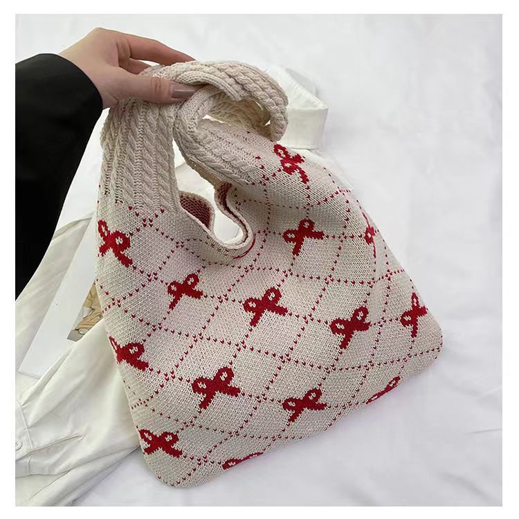 Bow Knitted Woven Bag