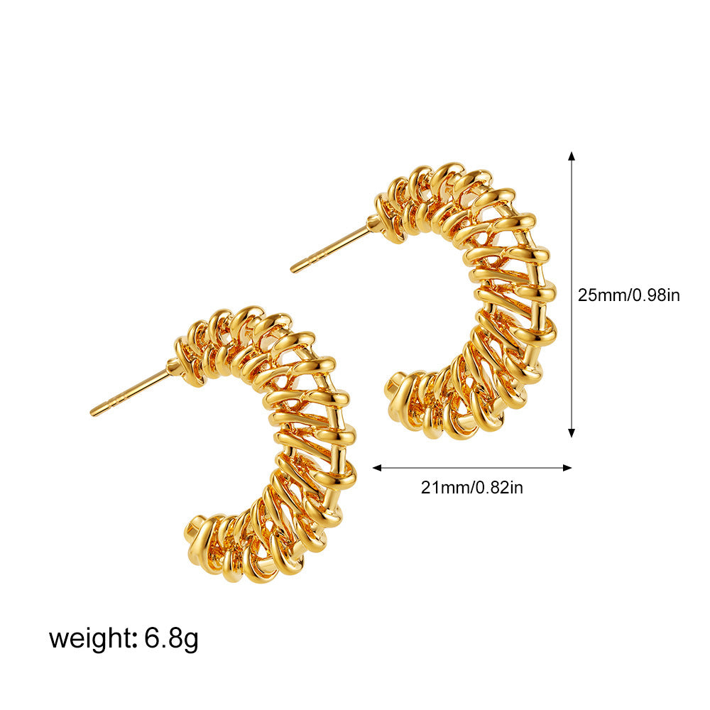 18K Gold Woven Crescent Stud Earrings