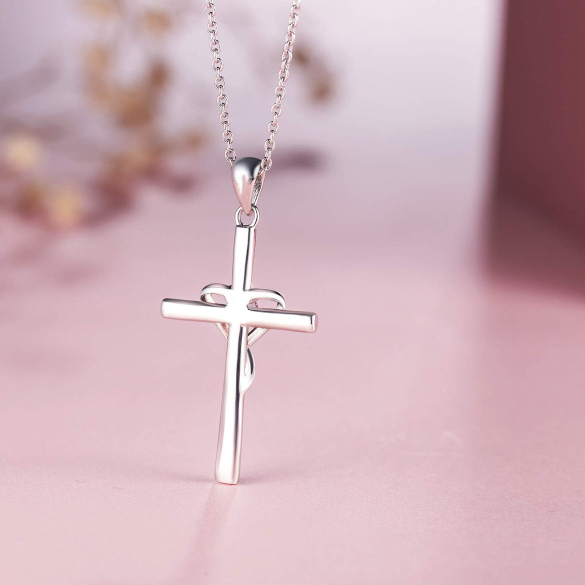 Easter Heart-Shaped Cross Diamond-Encrusted Pendant Necklace For Women