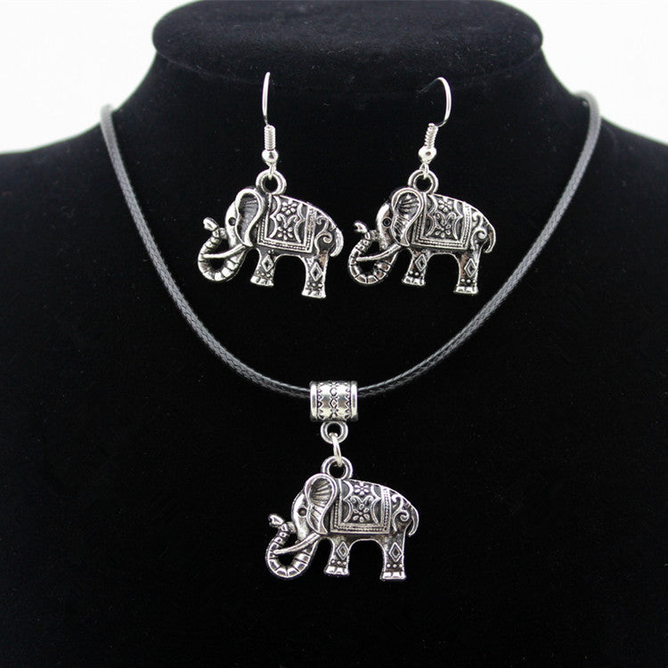 Alloy Elephant Necklace Earrings Jewelry Set