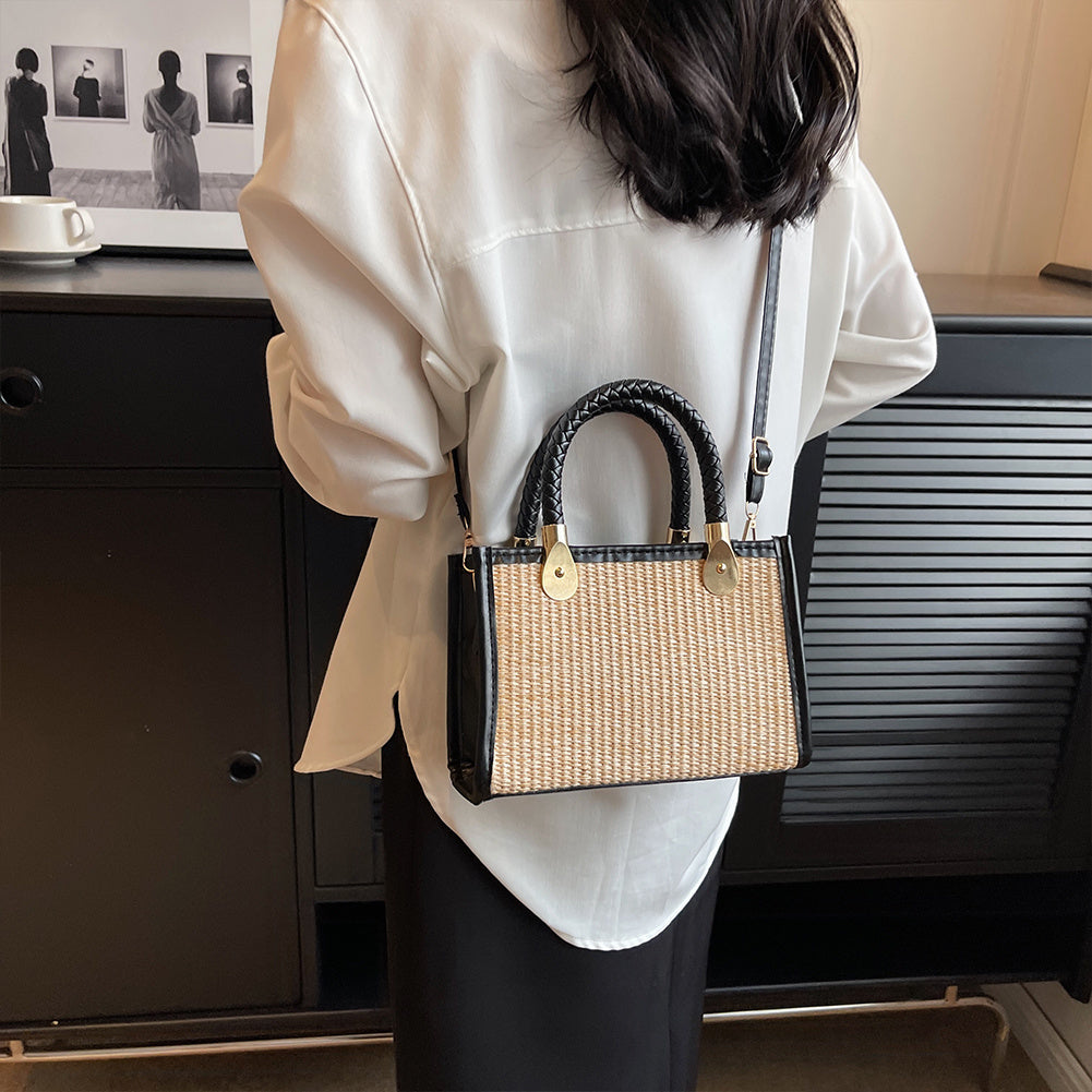 Textured Woven Contrast Color Portable Shoulder Bag