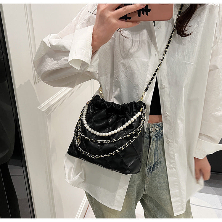 Niche Texture Garbage Rhombus PU Hand Bag