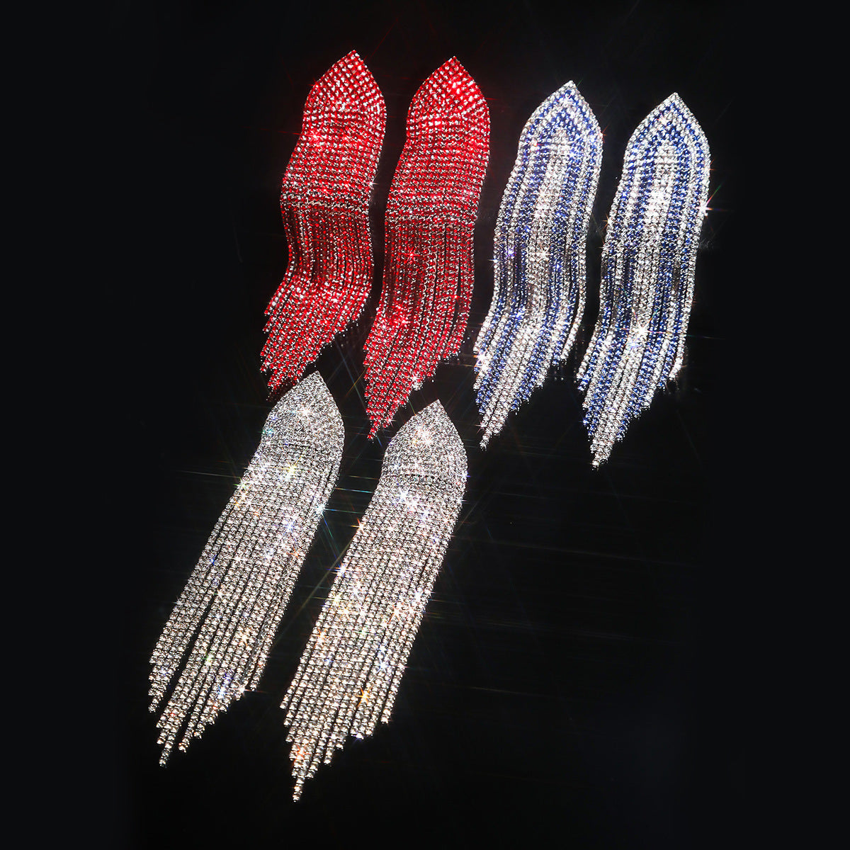 Fashion Shiny Rhinestone Long Fringe Earrings