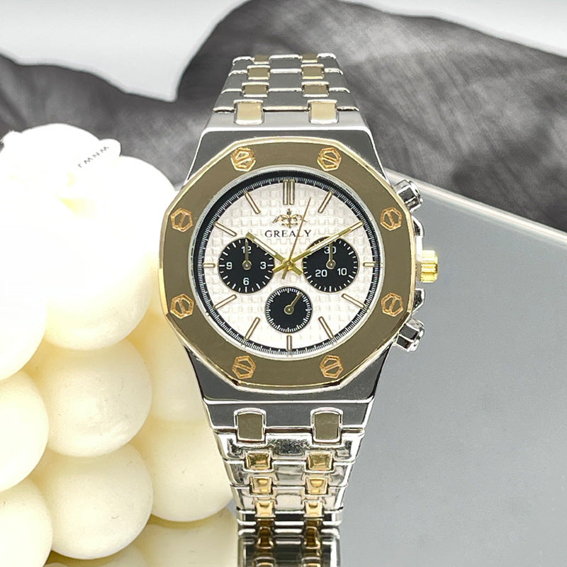 Men's And Women's Same Steel Belt Quartz With Calendar Waterproof Couple's Watch