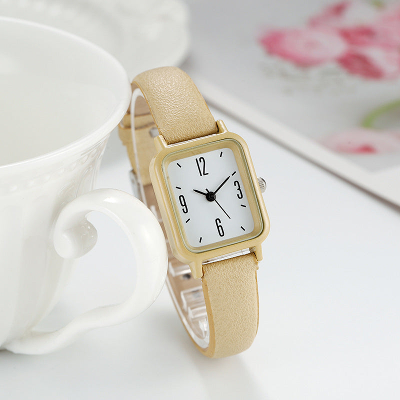 Simple Square Scale Digital Leather-belt Women's Watch