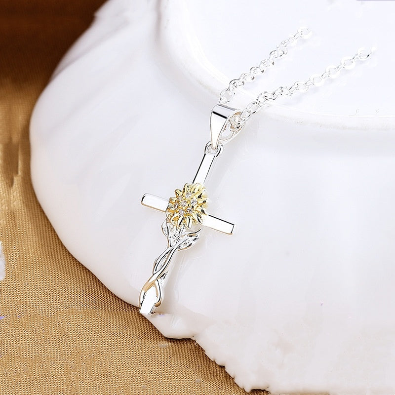 Cross Sunflower Pendant Necklace