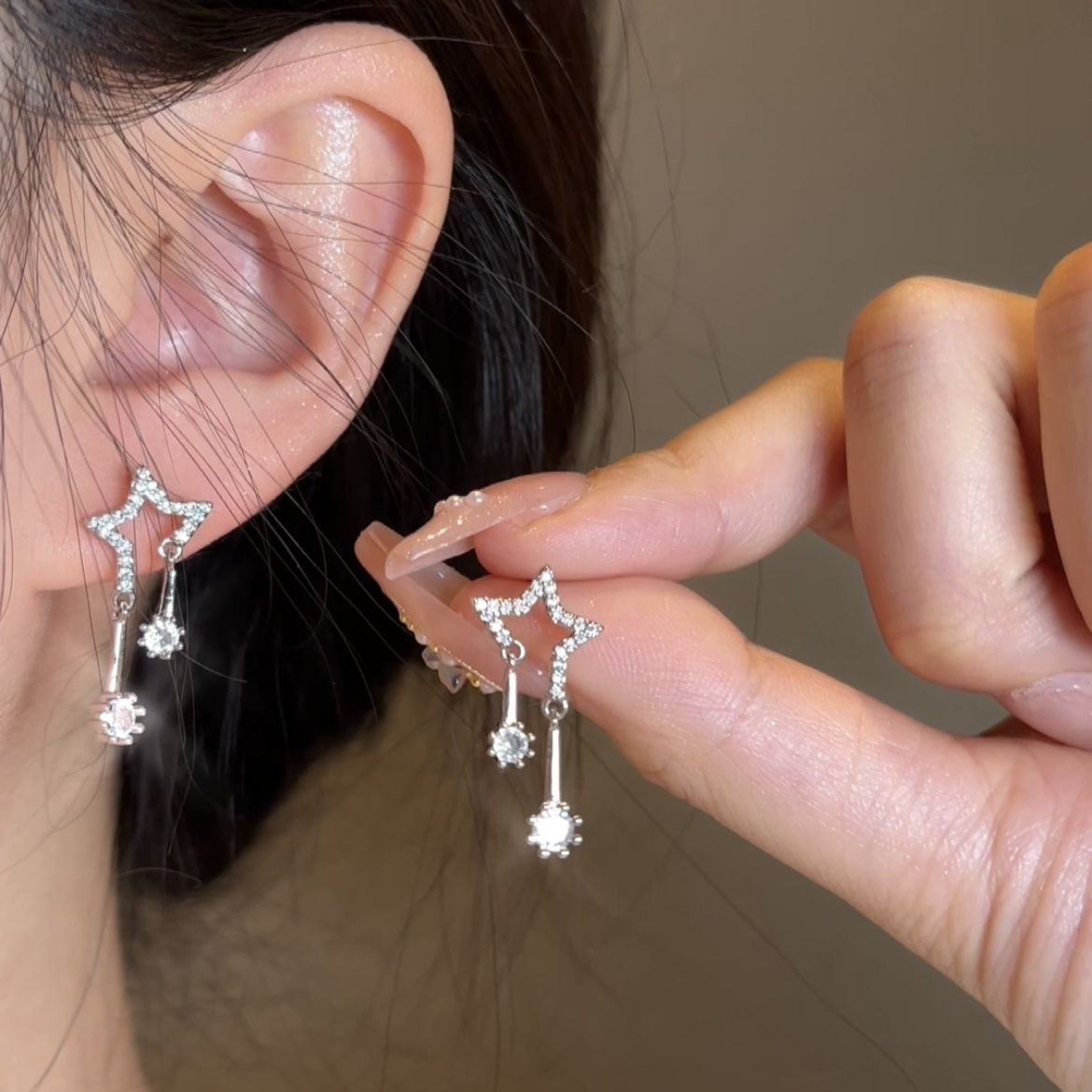 Diamond Embedded Star Stud Earrings