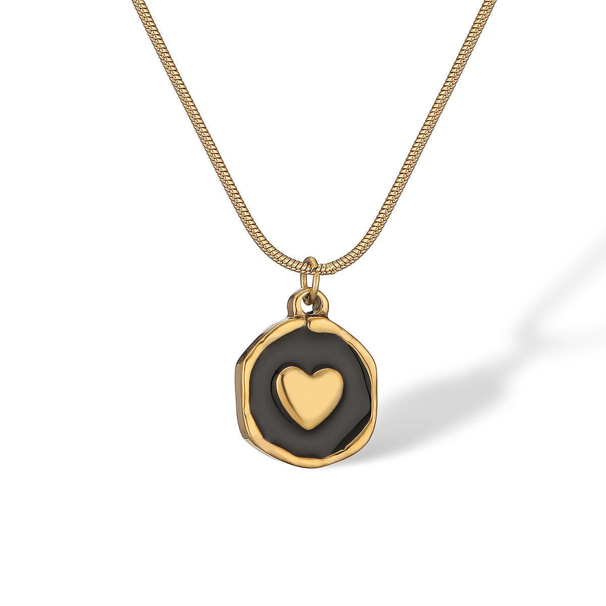 Fashion Retro Oil Dripping Heart Geometric Pendant Necklace