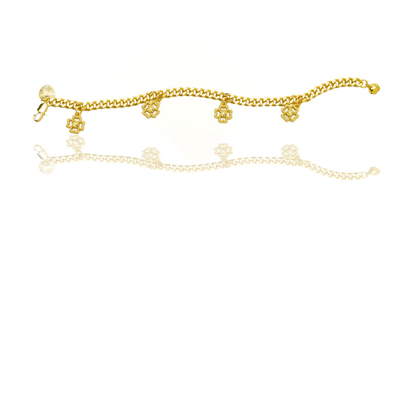 24K Gold Filled Bracelet For Women, FourLeaf Clover Round