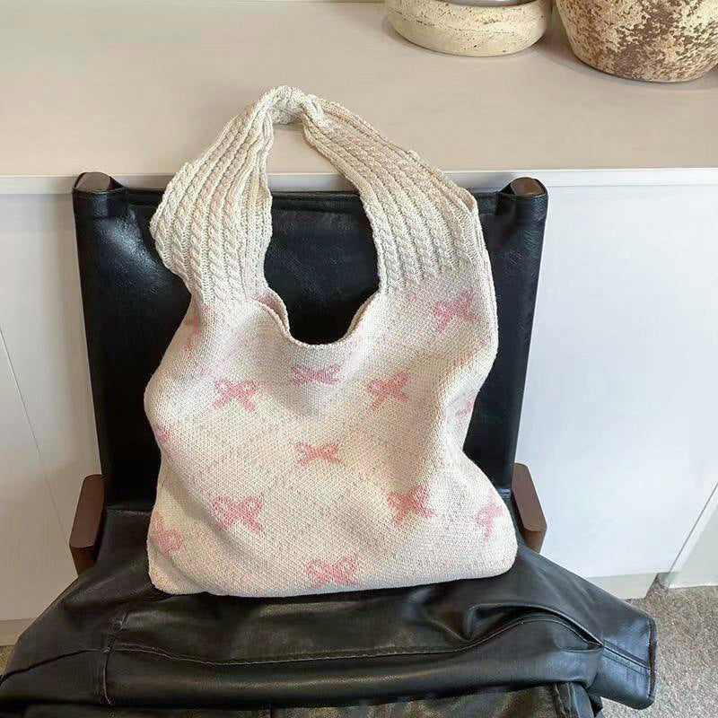 Bow Knitted Woven Bag