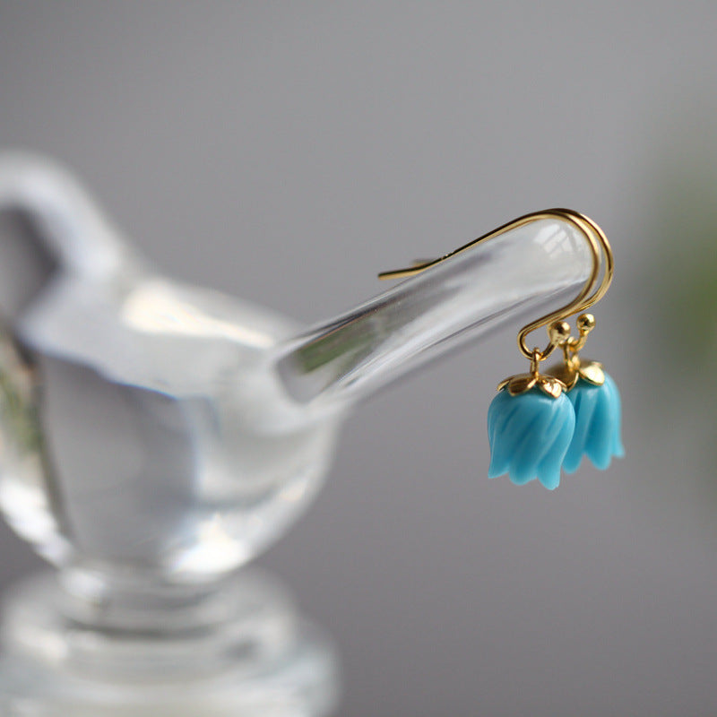 High-grade Turquoise Blue Flower Sterling Silver Earrings