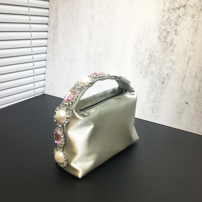 Flower Rhinestone Pearl Silk Diamond Clutch Bag